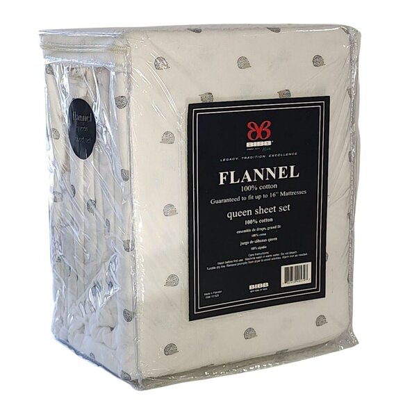 BIBB Home Winter Cotton Flannel Sheet Set Ivory Queen Size 4pc Hedgehog Print - Picture 7 of 10